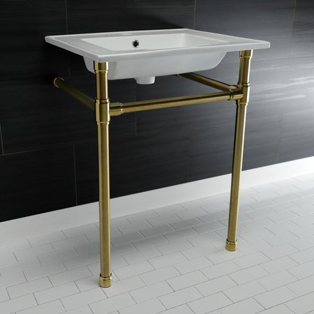 Fauceture KVPB25227W87 Dreyfuss 25" Console Sink W/SS Leg (8", 3 Hole), Wht/Brass KVPB25227W87